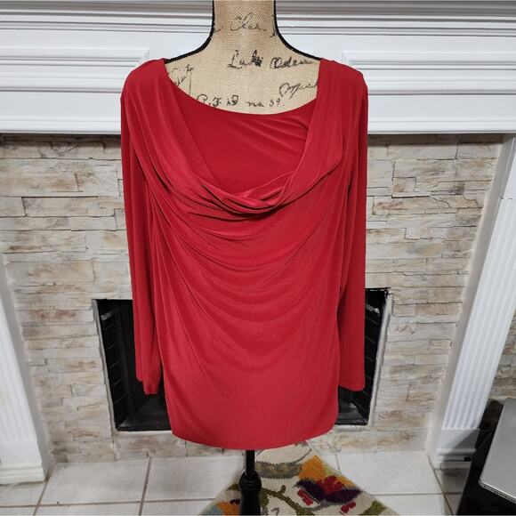Susan Lawrence red cowl neck long sleeve blouse plus size 1X - Picture 1 of 5